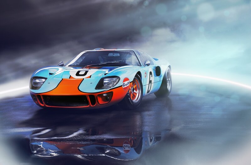 Blue and Orange Race Car — Dramatic, Digital Art