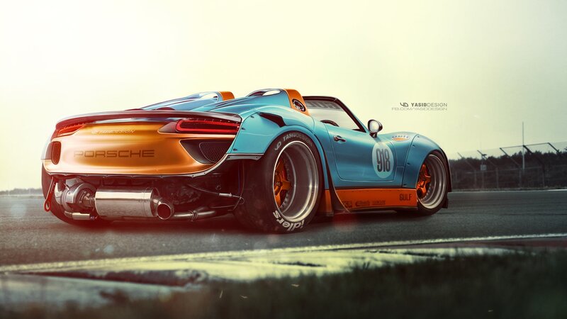 Blue and Orange Race Car — Dramatic, Sunset, Digital Art