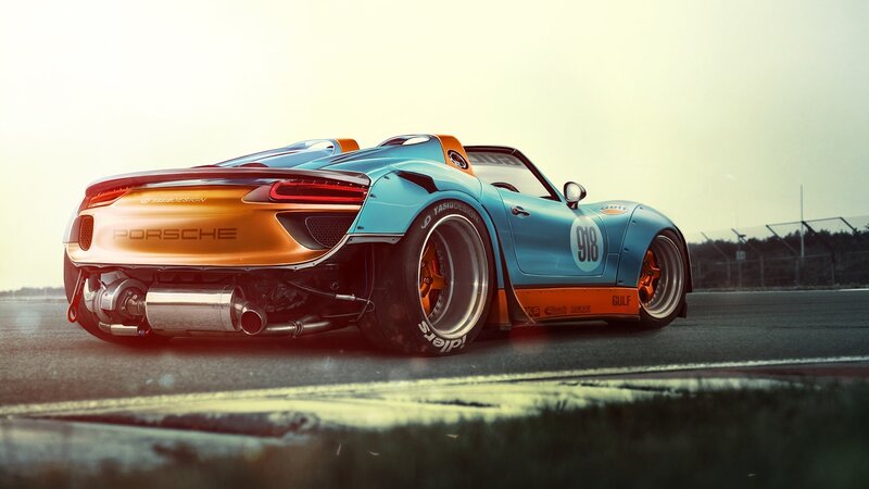 Blue and Orange Race Car — Dramatic, Sunset