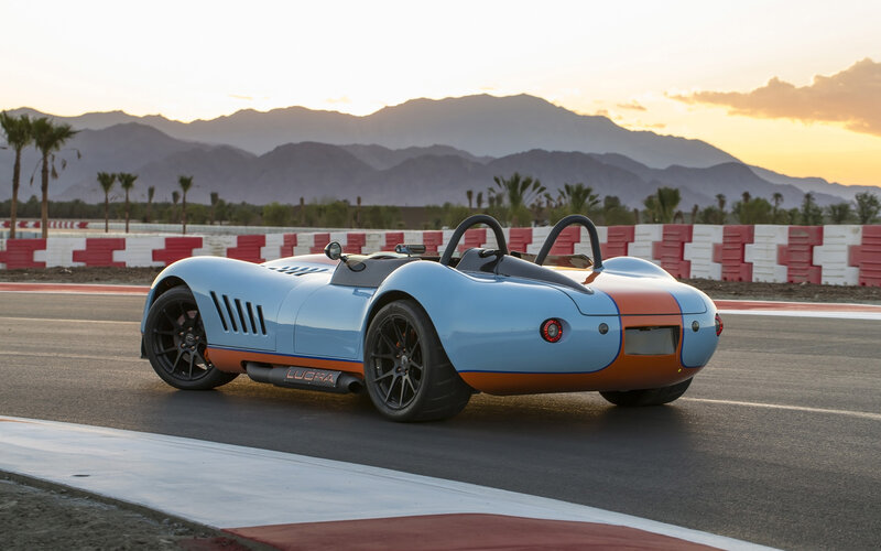 Blue and Orange Race Car — Light Blue, Dramatic