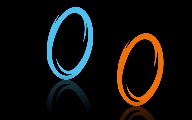 blue and orange rings on black