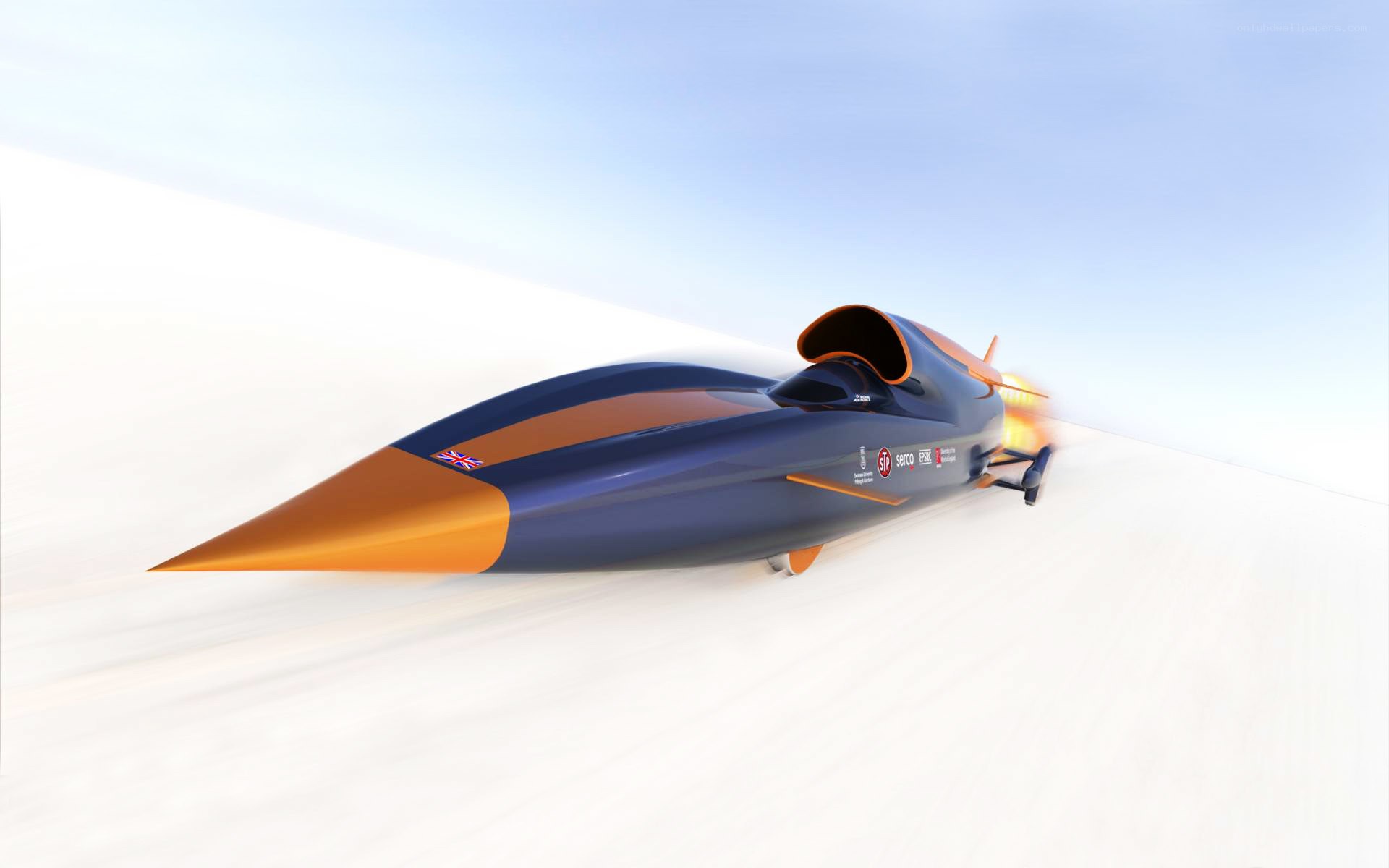 Blue and orange speed record car