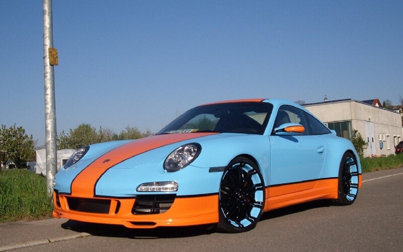 Blue and Orange Sports Car — Light Blue