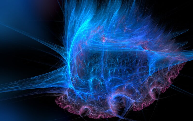 blue and pink fractal energy burst