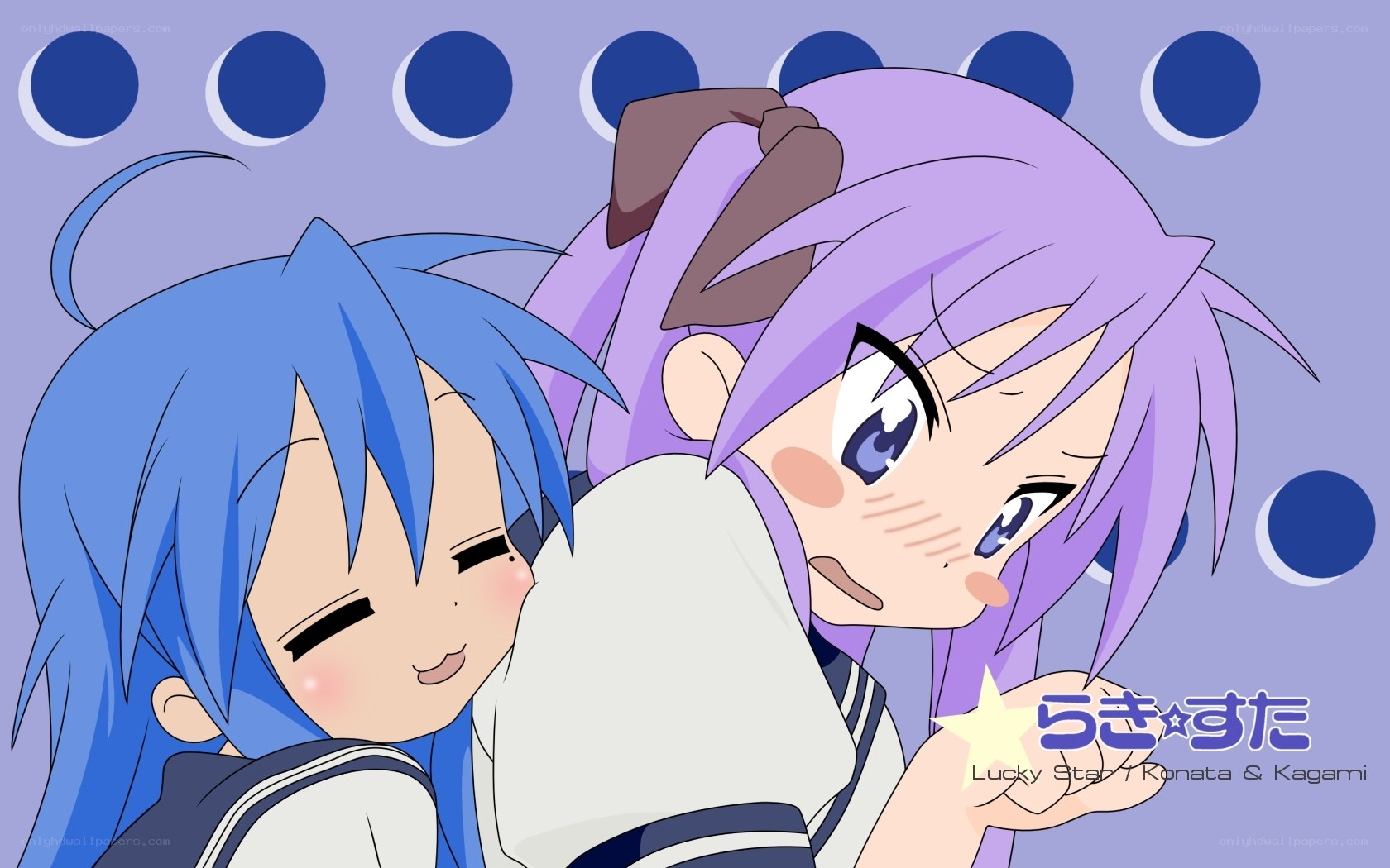 Blue and purple anime girls hugging