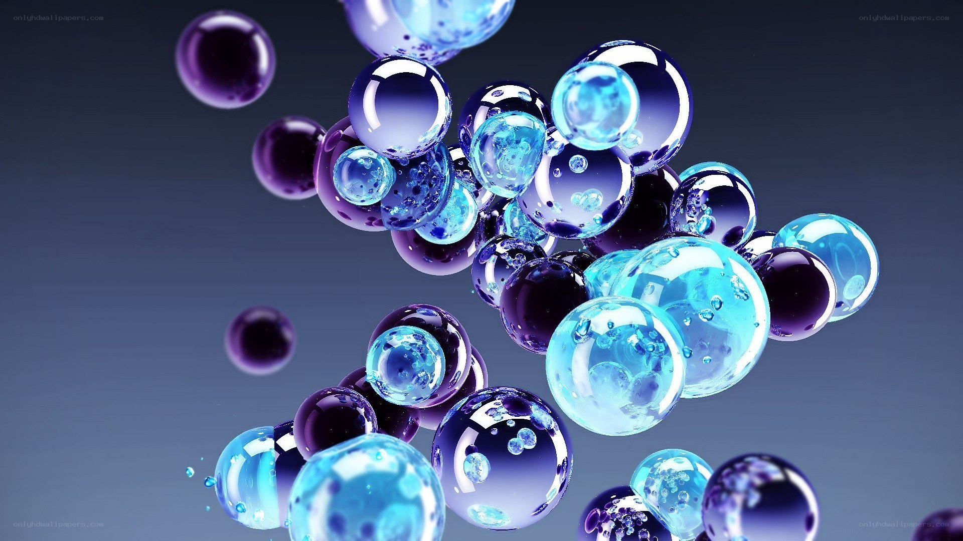 blue and purple bubbles floating