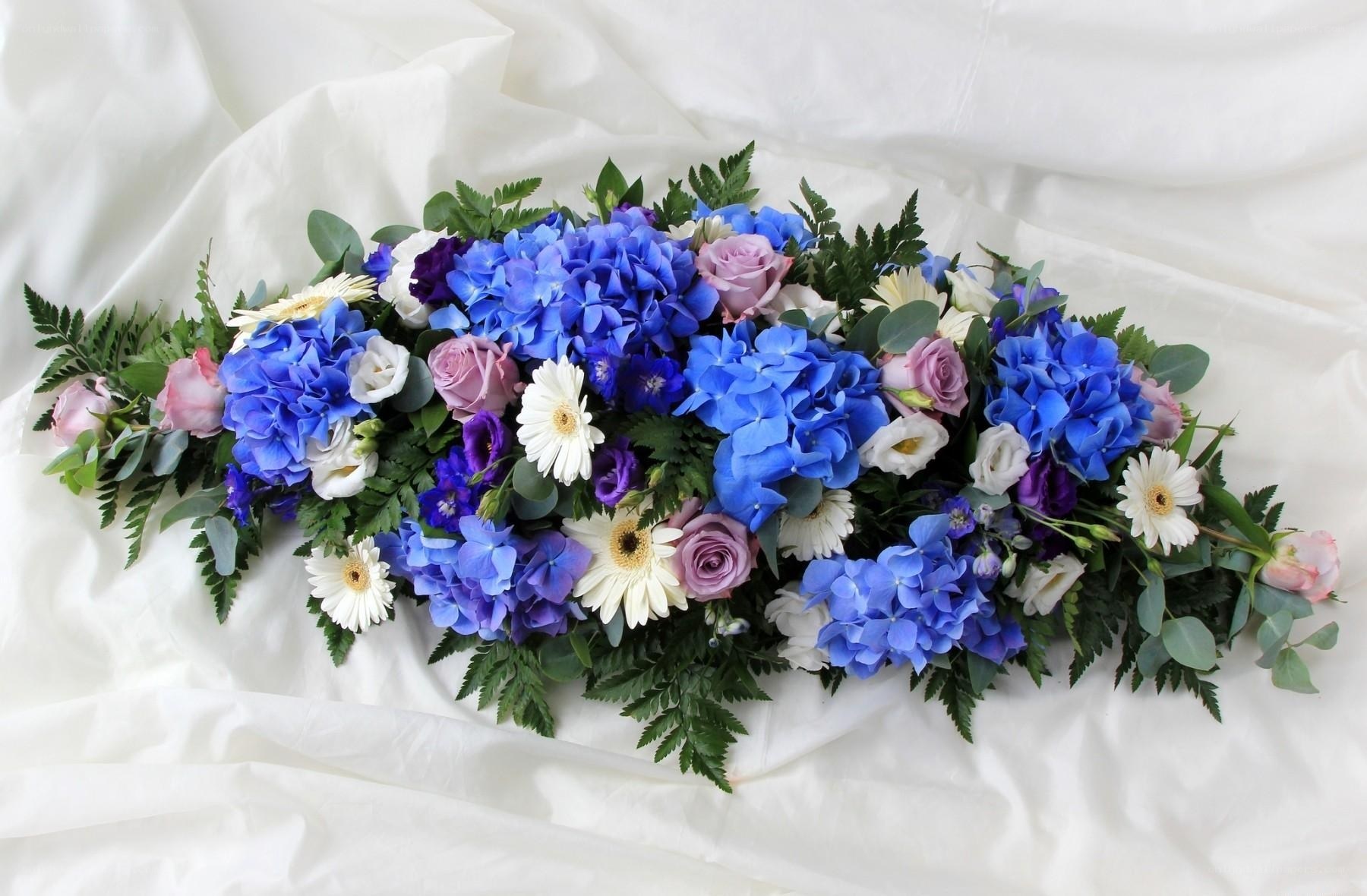 blue and purple floral arrangement