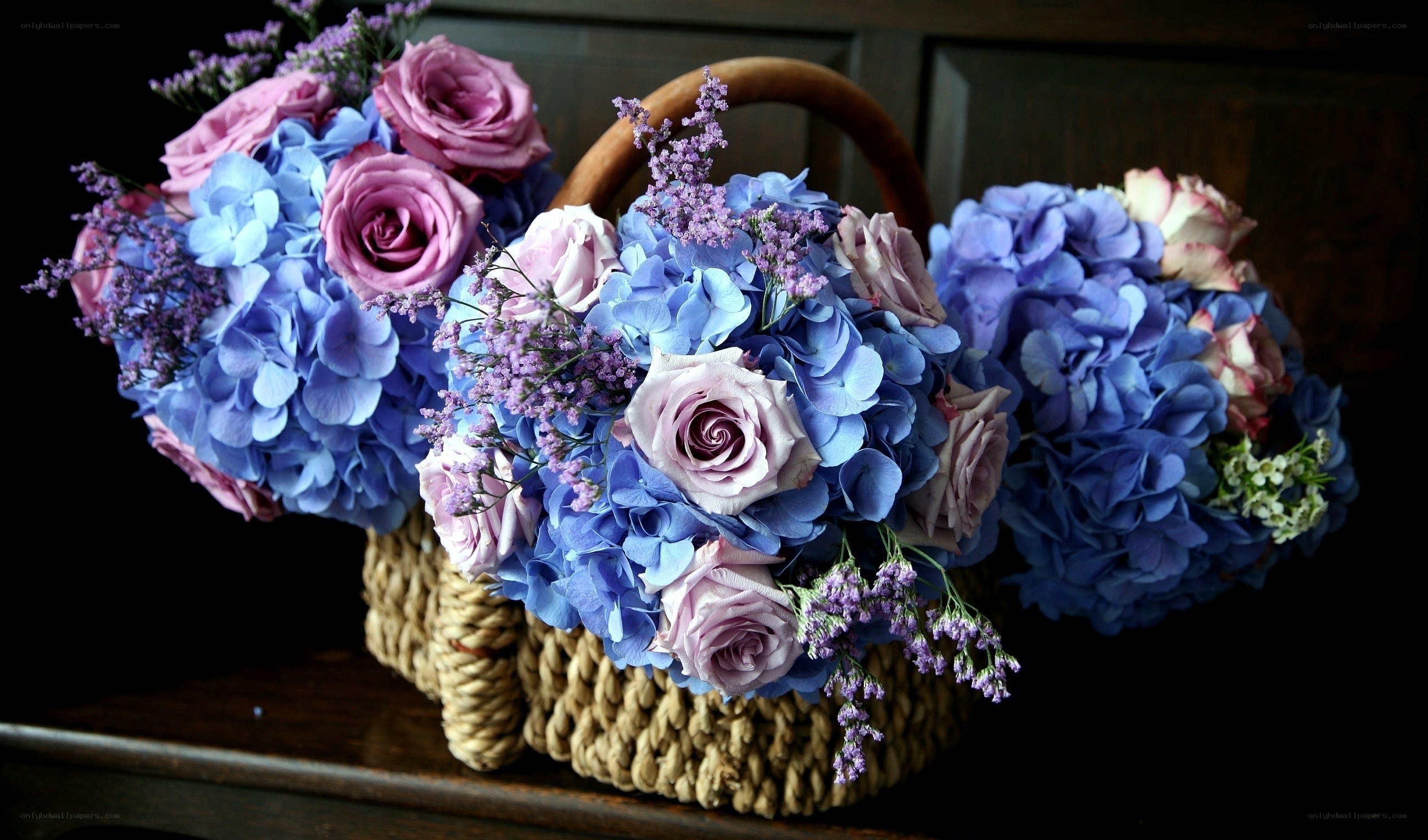 Blue and purple flower arrangement
