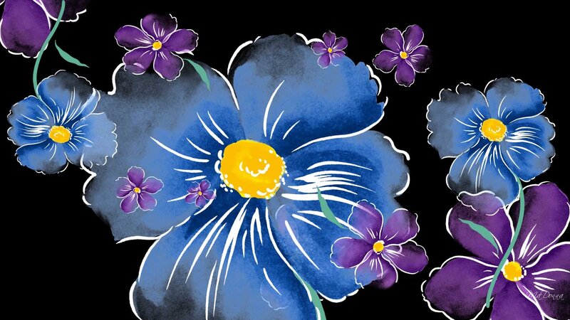 Blue and Purple Flowers — Calm, Digital Art