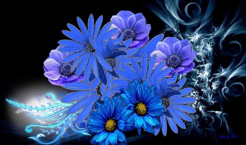 Blue and Purple Flowers — Dramatic, Digital Art