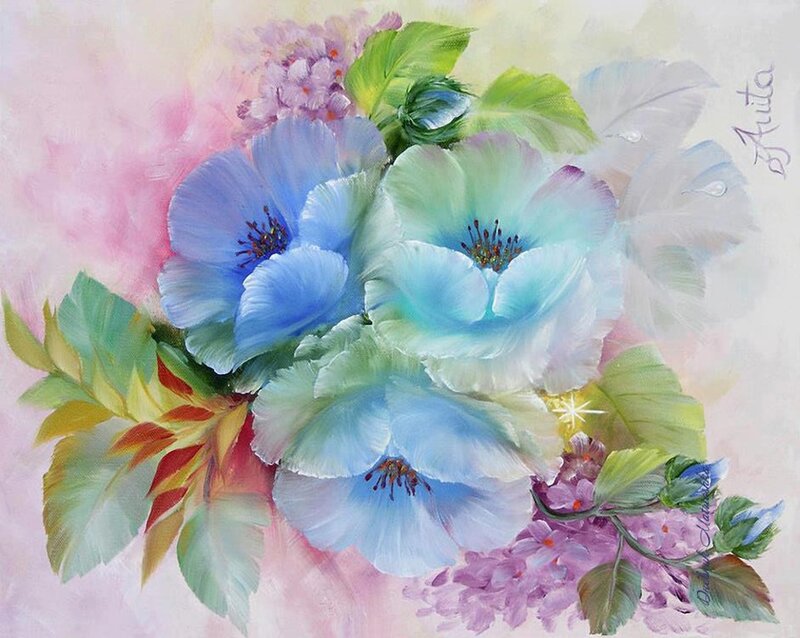 Blue and Purple Flowers — Serene, Painting