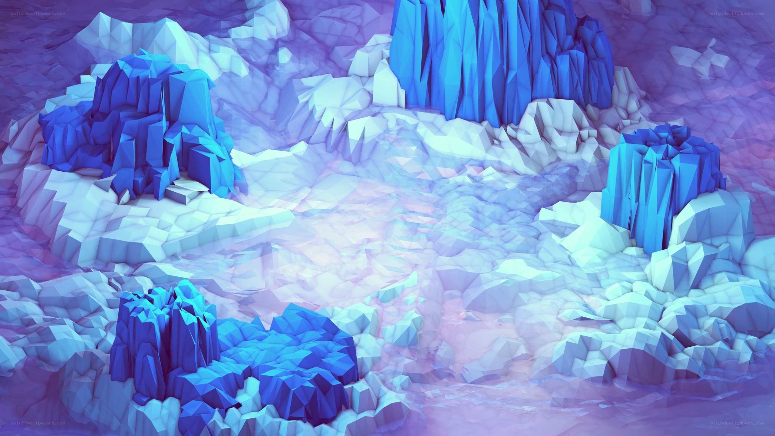 blue and purple low-poly landscape