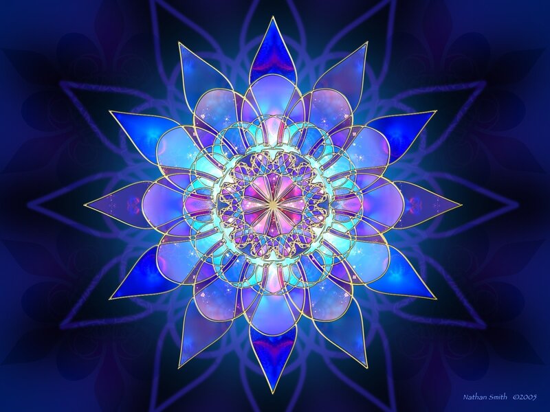 Blue and Purple Mandala — Serene, Digital Art, Flower