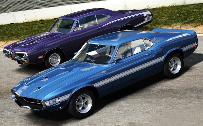 Blue and Purple Muscle Cars
