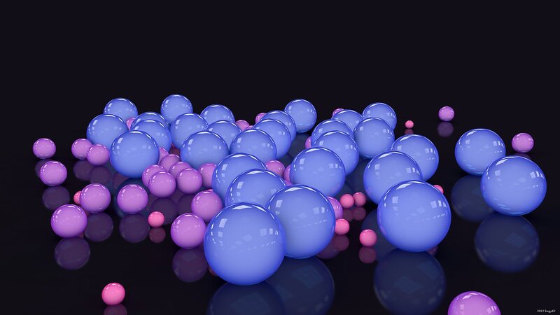 Blue and purple spheres on black