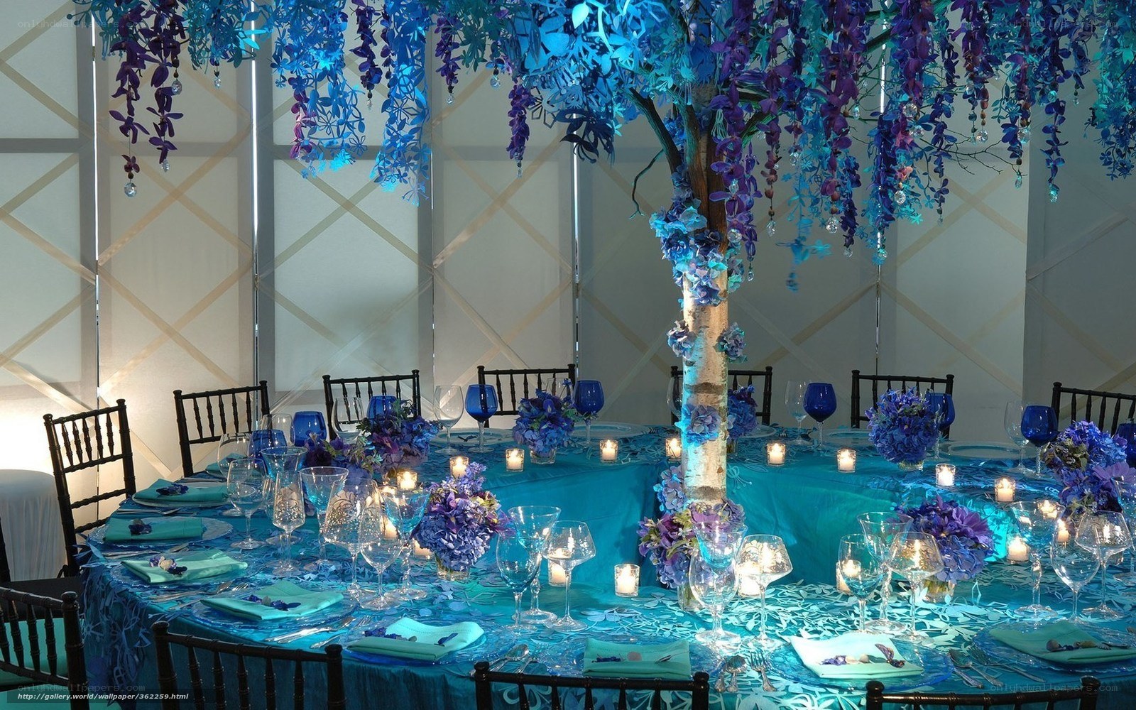 Blue and purple wedding centerpiece