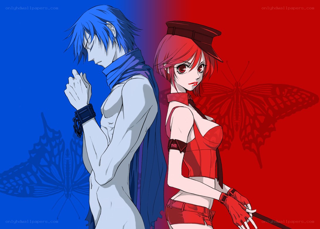 blue and red anime characters