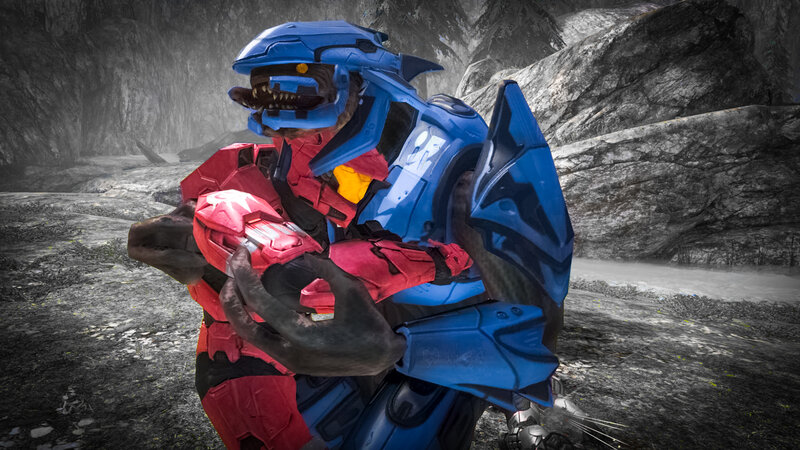 Blue and Red Armored Figures