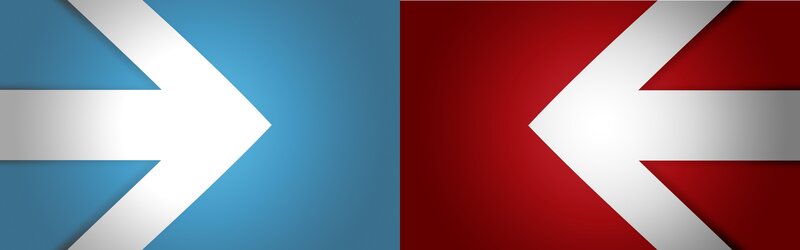 blue and red arrows facing each other