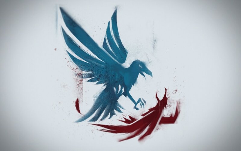 Blue and red bird artwork