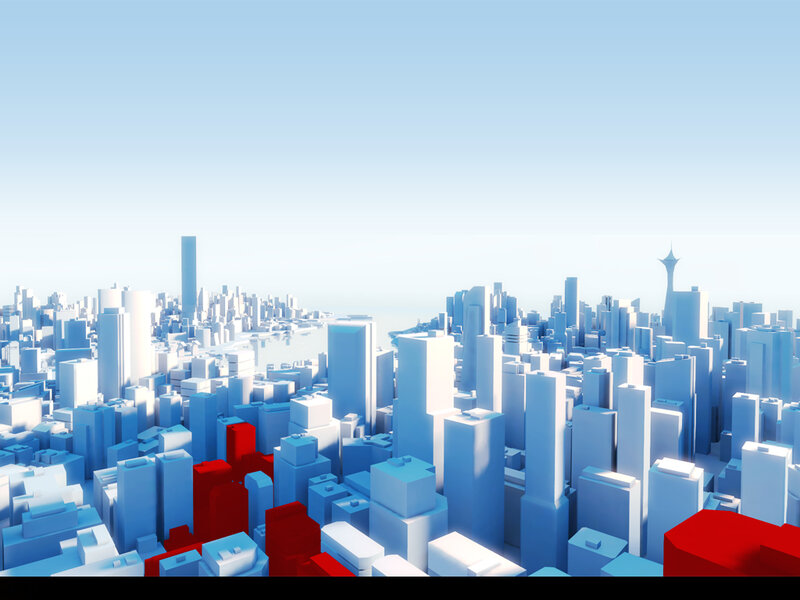 blue and red city skyline
