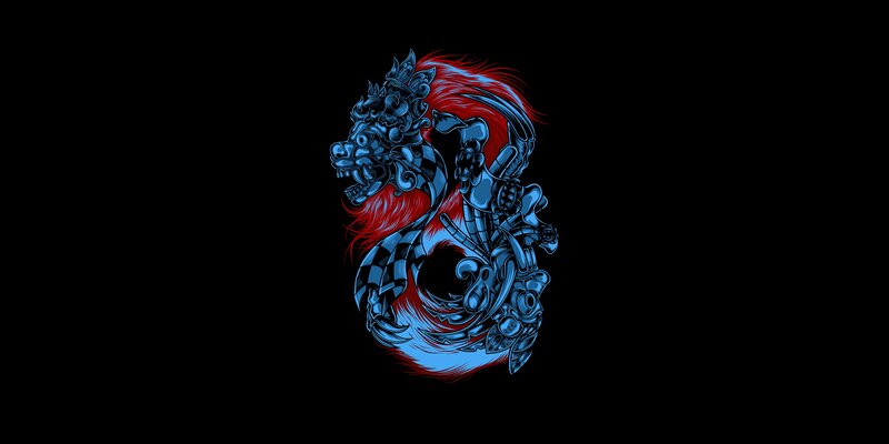 Blue and Red Dragon — Black