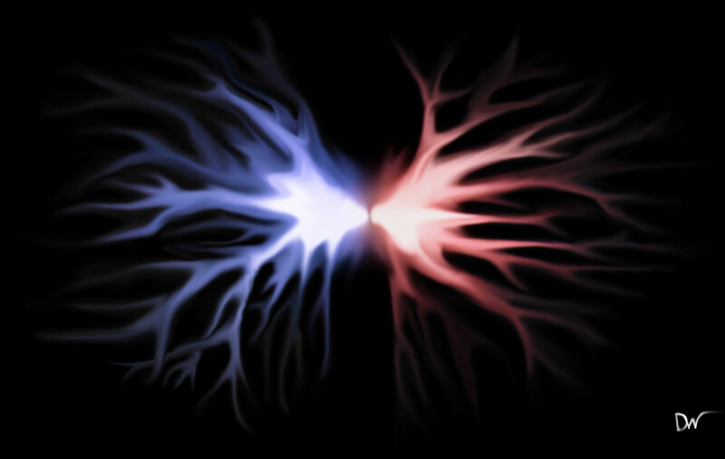 blue and red energy burst