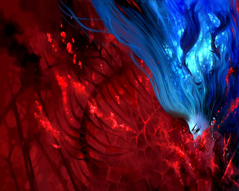 blue and red energy clash