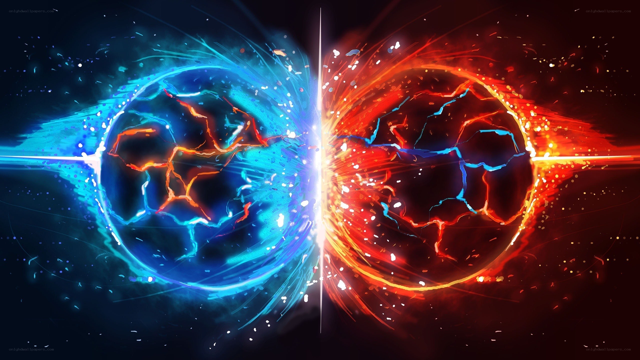 blue and red energy spheres