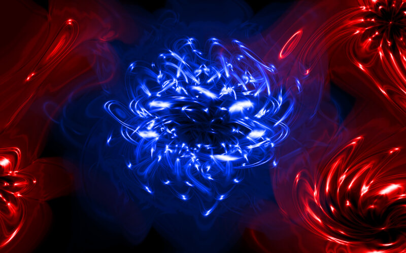 blue and red energy swirls