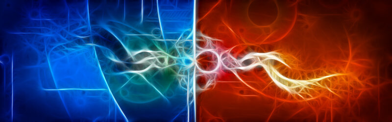 blue and red energy waves