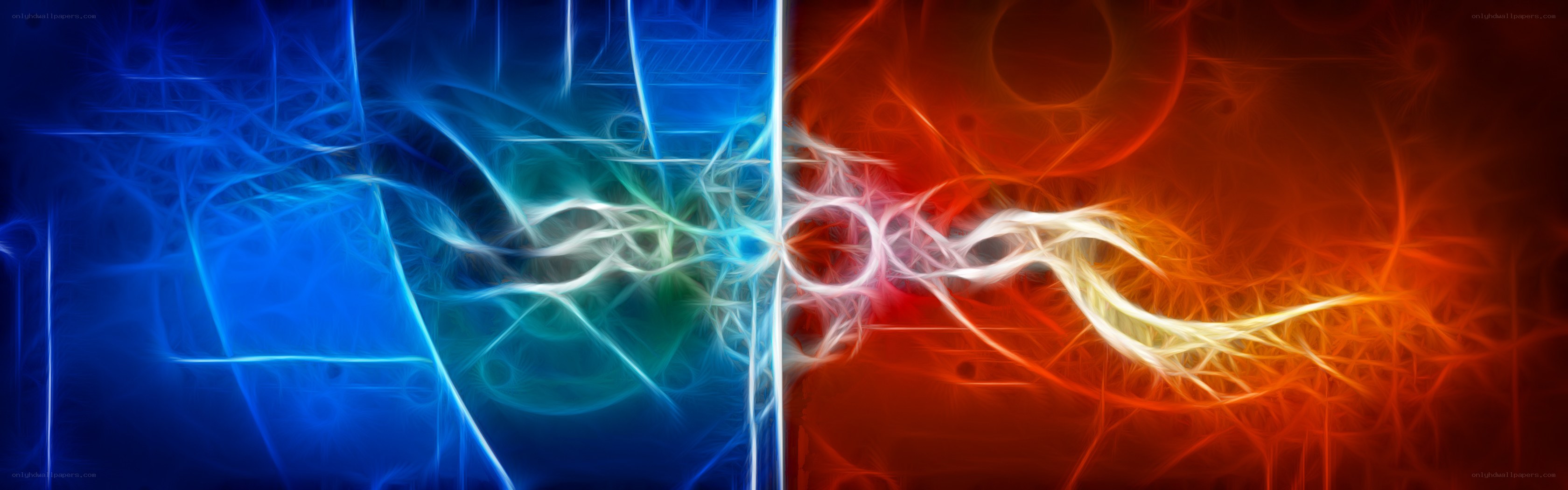 blue and red energy waves