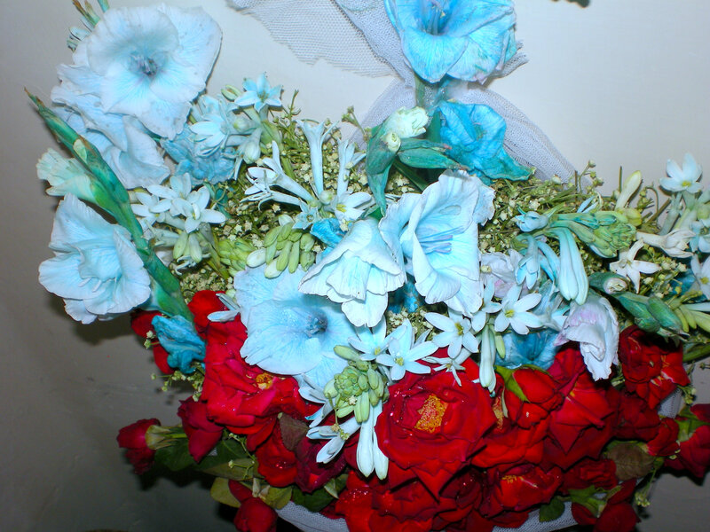 Blue and red flower bouquet