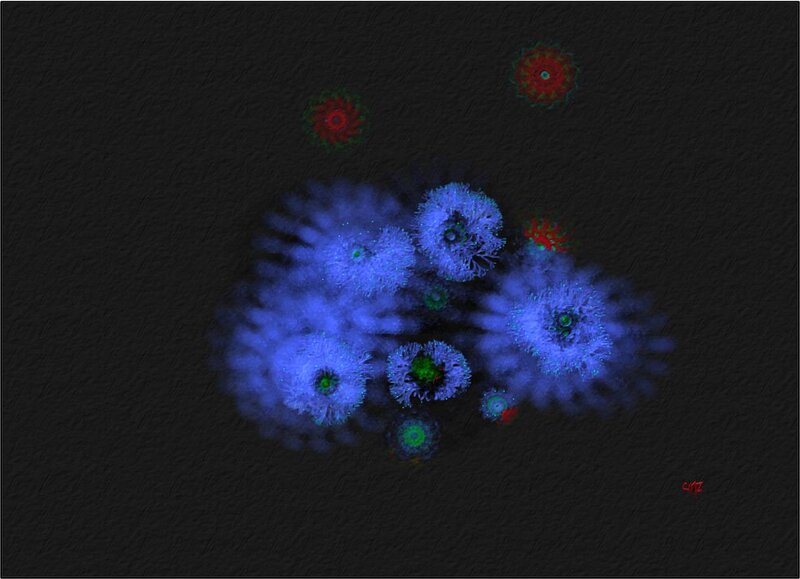 Blue and Red Fractal Shapes