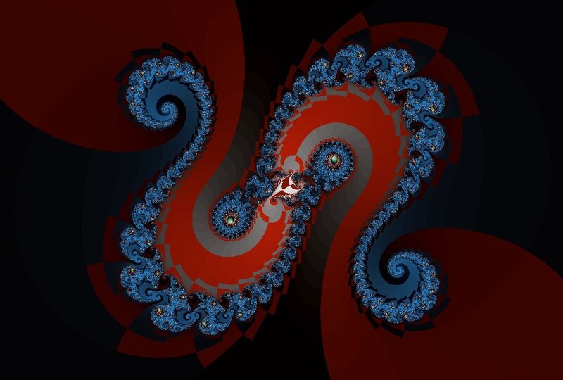 Blue and Red Fractal Spirals