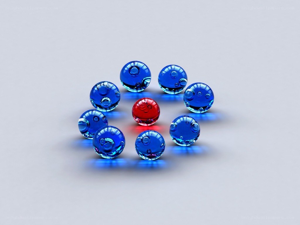 blue and red glass marbles