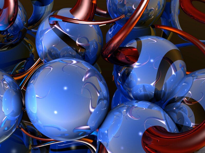 Blue and Red Glass Spheres — Abstract