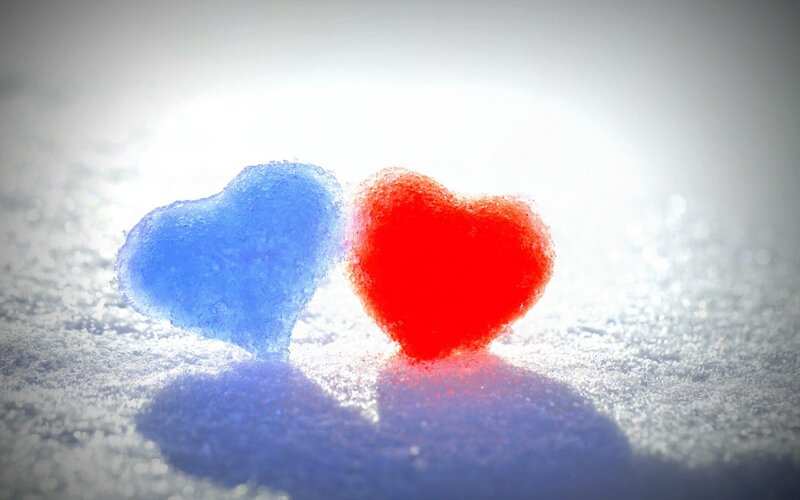 Blue and Red Ice Hearts