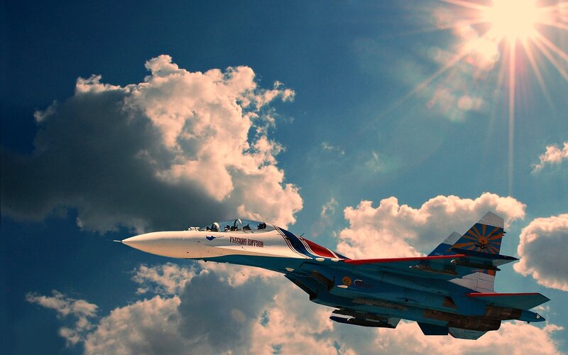 Blue and Red Jet Fighter — Dramatic