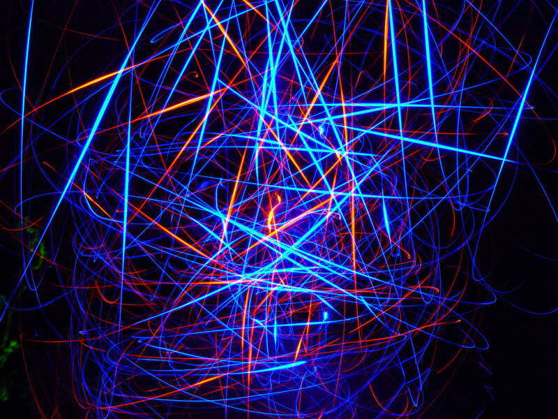Blue and Red Light Trails — Dynamic, Night, Abstract, Light Trails, Dark Background
