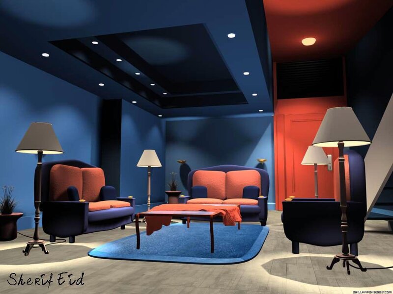 Blue and red living room
