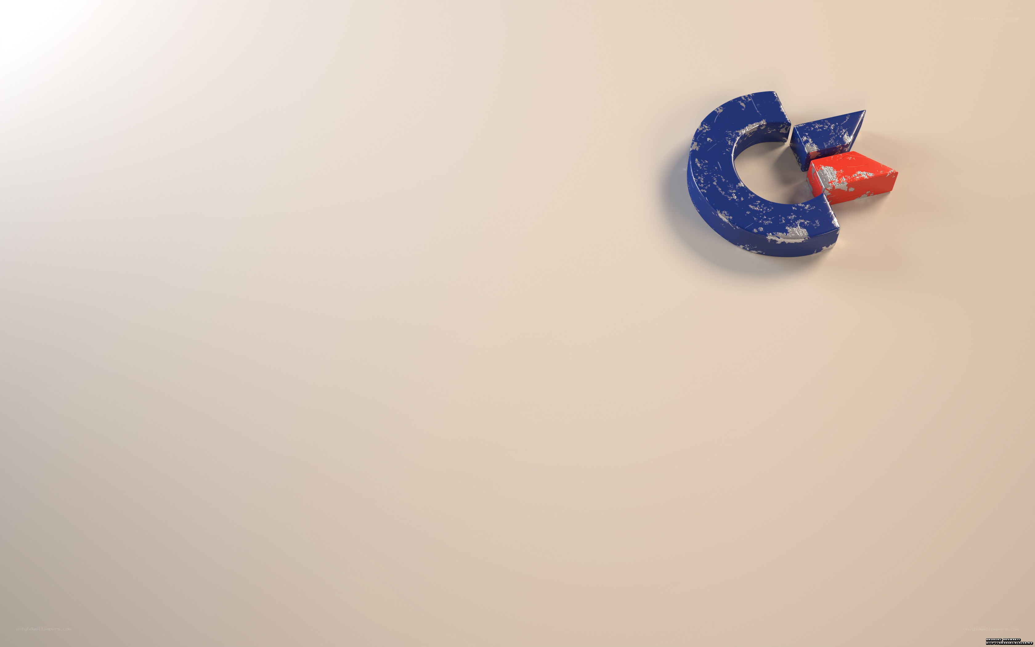 blue and red logo on beige