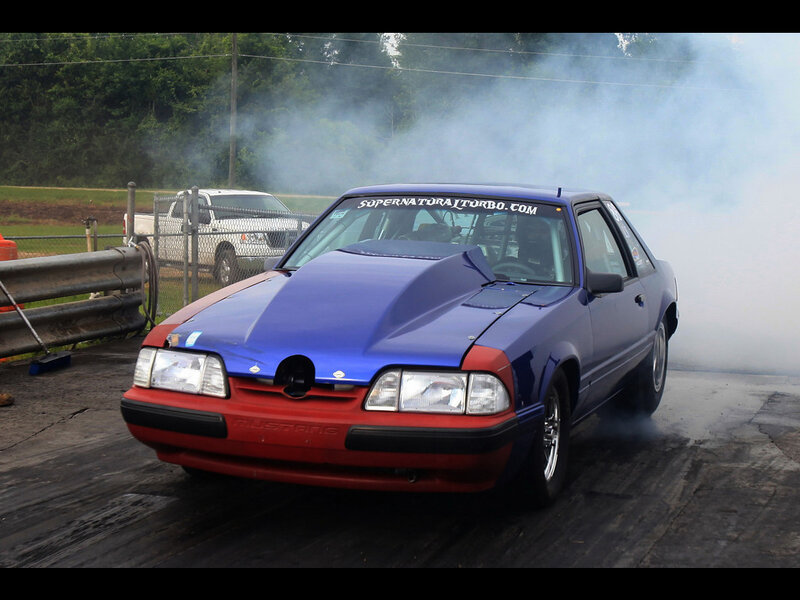 Blue and Red Mustang