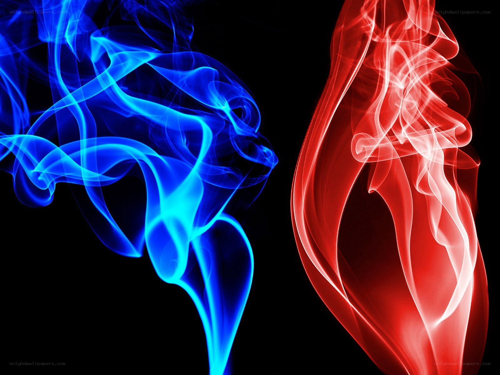 Blue and red smoke swirls