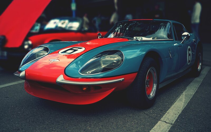 Blue and red vintage race car