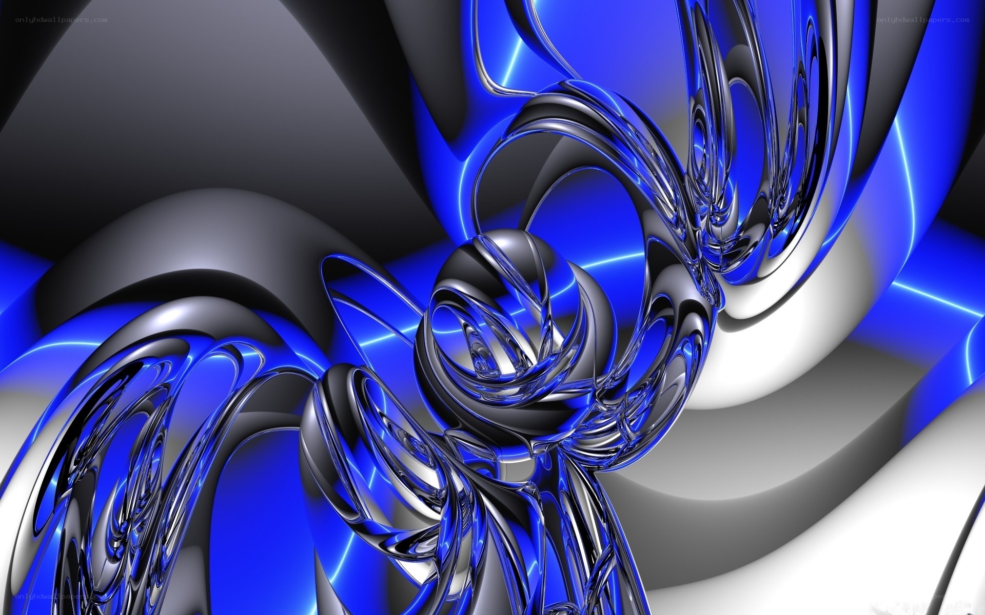Blue and silver abstract swirls