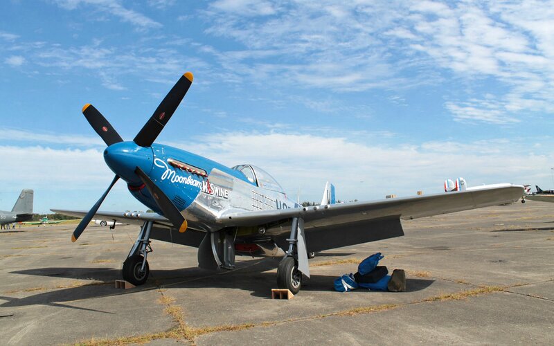 Blue and Silver Airplane — Calm, Afternoon, Photograph