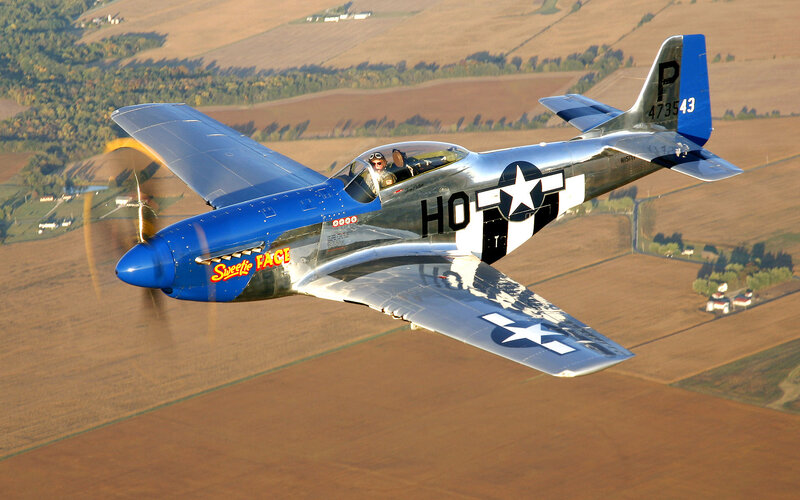 Blue and Silver Airplane — Dynamic, Afternoon, Photograph, Pilot, Propeller, Fields
