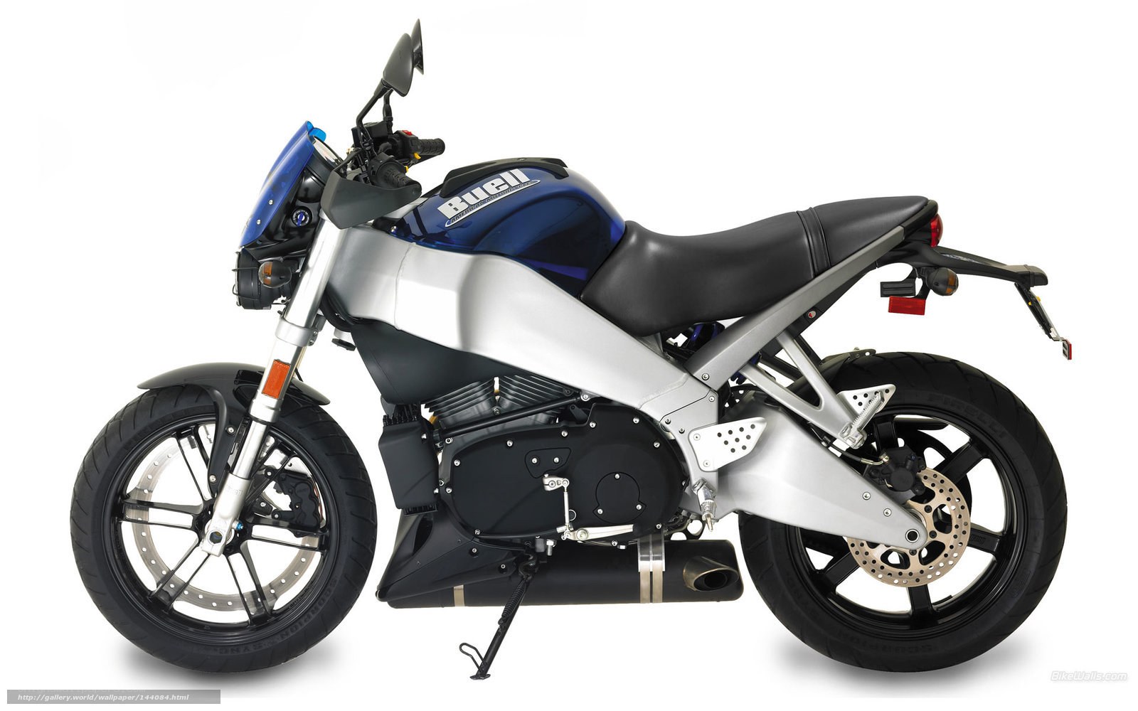 Blue and silver Buell motorcycle
