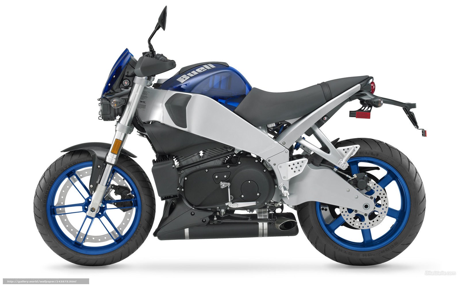 Blue and silver Buell motorcycle